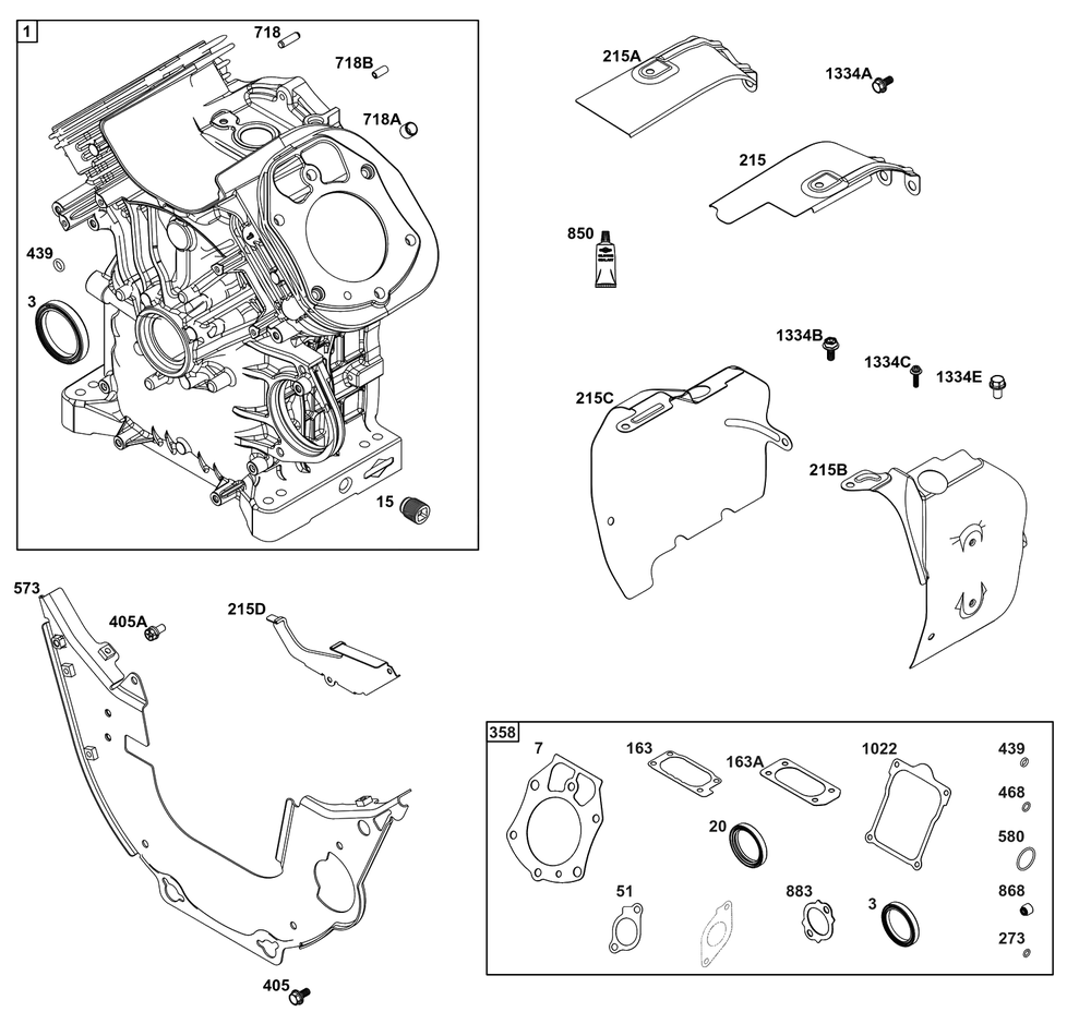 Cylinder Group Diagram and Parts List for 613377-0001-J1  Briggs and Stratton Engine